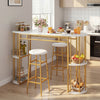 60-inch dining table with faux marble top and two upholstered barstools, perfect for small kitchens and apartments.