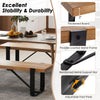 Rustic 60-inch entryway bench with a natural wooden top and sturdy metal frame, perfect for shoe storage and seating.