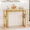 Narrow 60-inch bar table with faux marble top and semi-circular storage shelves for modern kitchens and living rooms.