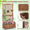 60-inch tall raised garden bed in brown fir wood with diamond lattice trellis, ideal for climbing plants and drainage.