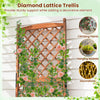 Diamond lattice trellis with brown fir wood, perfect for climbing plants and decorative support in a raised garden bed.