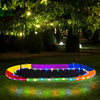 Colorful 60-inch saucer swing with LED lights, sturdy steel frame, and Oxford fabric seat, perfect for nighttime fun.
