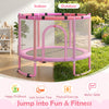 60" indoor outdoor trampoline for kids with enclosure, adjustable gymnastics bar, swing, and basketball hoop for active.