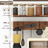60-inch tall microwave stand in rustic brown with open shelves, built-in power strip, and 10 hanging hooks for kitchen.