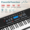 61-key electronic keyboard piano with 300 timbres, 300 rhythms, and included stand, bench, and headphones for beginners.