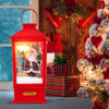 Red Christmas musical street lamp post with detachable snow globe lantern featuring Santa and colorful lights for.