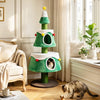 Cat Christmas tree with two large condos, plush star toy, and decorative balls for indoor kittens' play and relaxation.