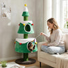 Cat Christmas tree with two large condos, plush star spring toy, and colorful decorative balls for indoor kittens.
