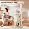 Multi-level cat tree featuring a large top perch, cozy condo, and sisal scratching posts for indoor cats' play and rest.