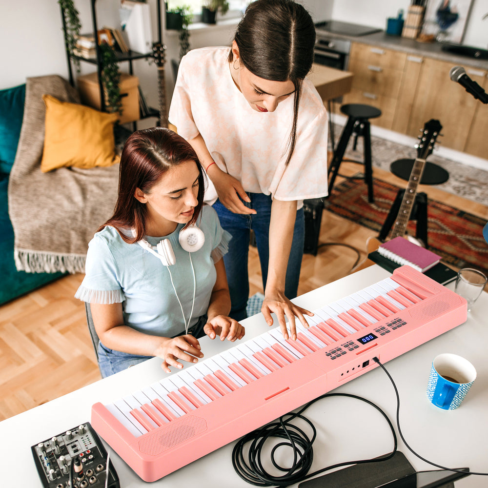 61-Key Foldable Piano Keyboard Full-size Electronic Keyboard with MIDI and Split Function-Pink - Gallery View 1 of 11