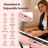 61-key foldable pink piano keyboard with 128 tones and rhythms, ideal for music learning and portable enjoyment.