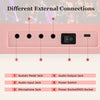 Different external connections of the pink 61-key foldable piano keyboard, including audio input and sustain pedal.