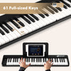 61-key folding piano keyboard with full-size keys, portable design, and LED control panel for easy operation.