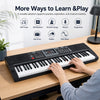 61-key black keyboard piano with lighted keys, 200 tones, and a complete accessory kit for beginner musicians.