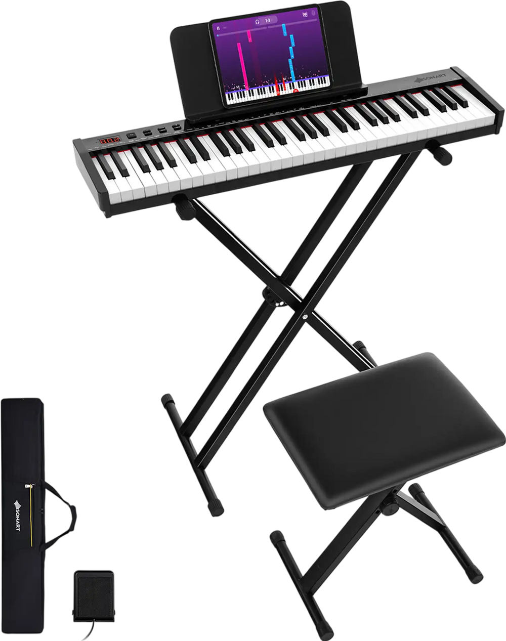 61-Key Portable Electronic Keyboard Piano Complete Digital Piano Set with Stand and Stool
