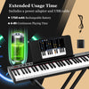 61-key portable electronic keyboard piano with power adapter, USB cable, and extended 6-8 hours usage time for practice.