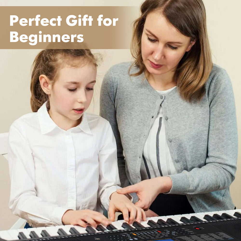 61-key portable electronic keyboard piano with stand and stool, perfect for beginners and enhancing musical skills.
