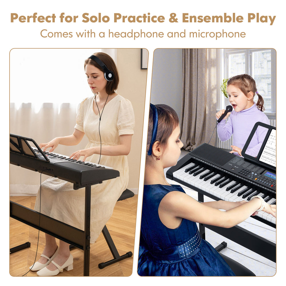 61-key portable electronic keyboard with stand and stool, perfect for solo practice and ensemble play, includes.