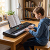 61-key kids piano keyboard in black with microphone and music stand, designed for interactive learning and safe play.