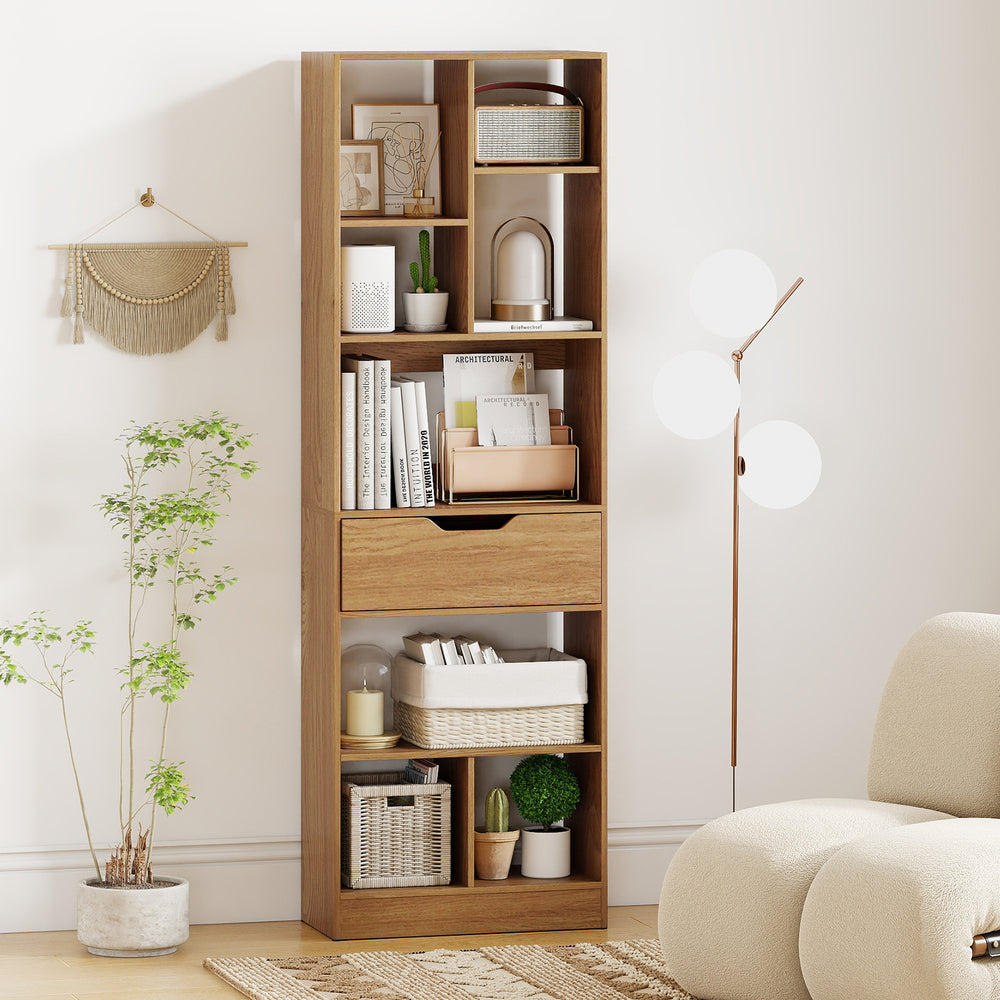 61inch Tall Freestanding Bookcase with Drawer 8-Cube Storage Organizer-Natural - Gallery View 1 of 10