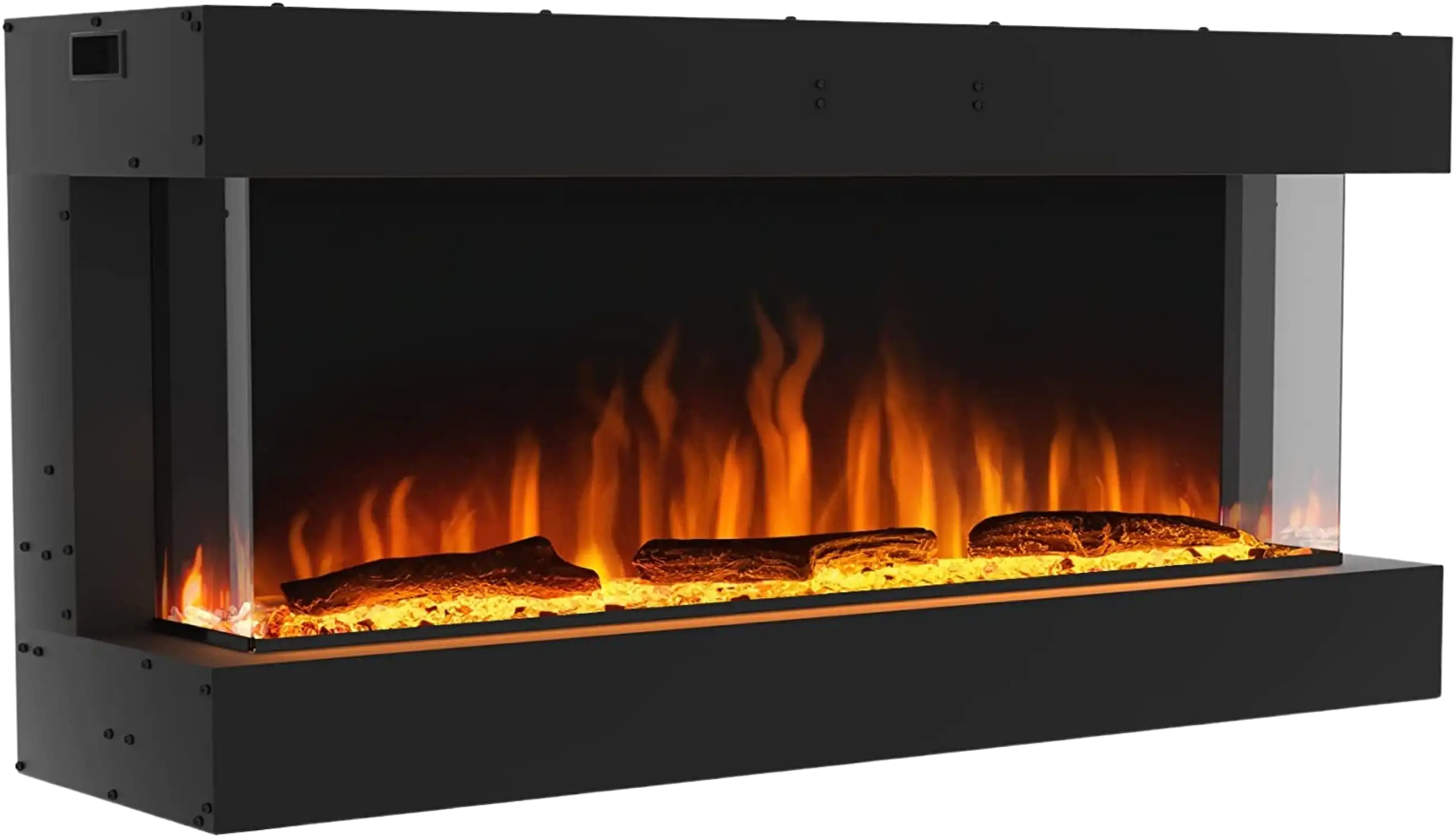 Valuxhome TS50 54 in. 1500W 3-Sided Recessed and Wall Mounted Electric Fireplace with Remote LED Lights Logs and Crystals Black New