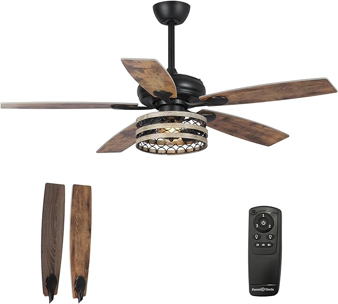 Parrot Uncle 52" Hyderabad Farmhouse Ceiling Fan Downrod Mount with Lighting and Remote Control New