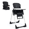 4-in-1 high chair in black with adjustable height, reclining backrest, and dual removable tray for baby feeding and.