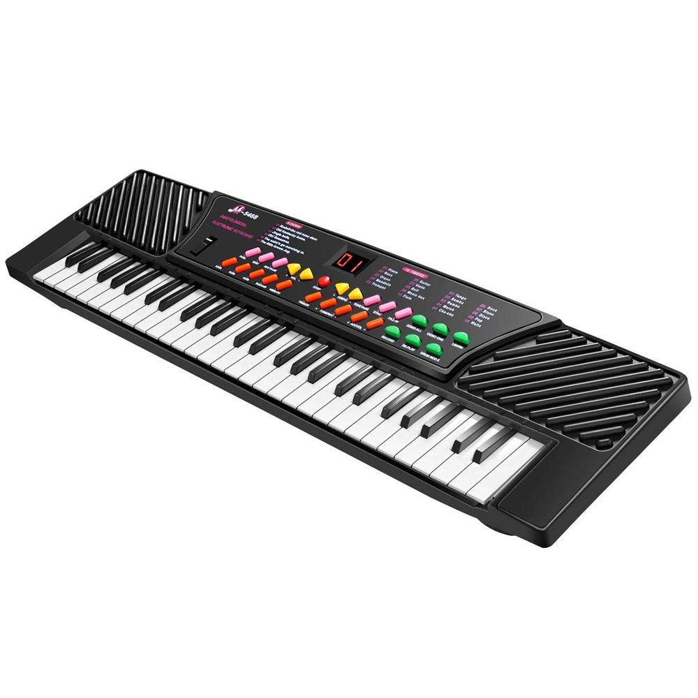54-key kids electronic music piano with LED display, recording functions, and microphone for a fun learning experience.