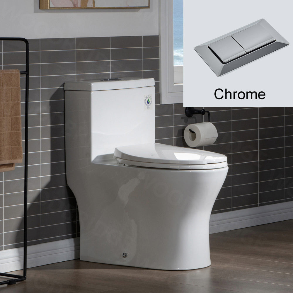 WOODBRIDGE T-0032 Toilet Elongated One Piece Dual Flush 1.0/1.6 GPF Soft Close Seat Chrome New