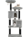 62-inch tall cat tower in light gray with two perches, condos, and scratching posts for active play and relaxation.