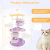Large cat tower with metal frame and purple teddy fleece, featuring multiple platforms and a moon-shaped viewing area.