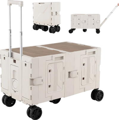 Costway Large Foldable Utility Cart 2-Tier Storage Crates Telescoping Handle 18206528 New