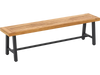 Backless 63-inch acacia wood patio bench with metal legs, suitable for 3 people, ideal for outdoor spaces.