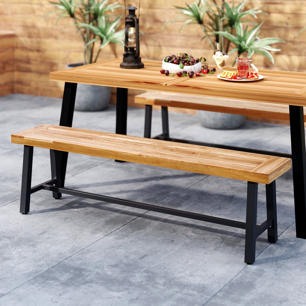 63 Inch 3-Person Acacia Patio Wood Outdoor Backless Bench-Set of 2 - Gallery View 1 of 8