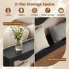 63-inch black console table with wavy edge, featuring a spacious tabletop and open bottom shelf for decorative storage.