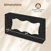 Dimensions of the 63-inch black console table with wavy edge, featuring 2-tier storage for entryway or hallway use.