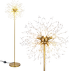 Dandelion design 63-inch gold floor lamp with acrylic crystals, perfect for living rooms and bedrooms.