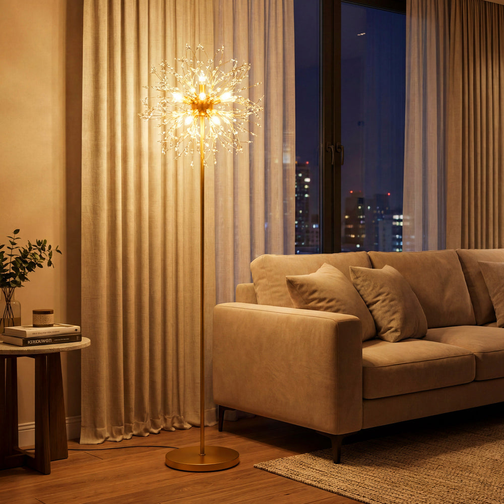 63-Inch Crystal Floor Lamp with Acrylic Crystals-Gold - Gallery View 1 of 9