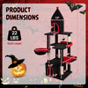 Gothic cat tree dimensions with 5 layers, black-and-red design, and condo for large cats up to 22 lbs.