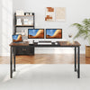 Modern 63-inch computer desk with a rustic brown and black finish, featuring a sturdy steel frame for home or office.