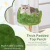 Thick padded top perch in green for cats to lounge and observe, featuring plush fabric covering for comfort.