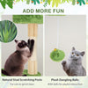 Multi-level 63-inch kitten tower in green with sisal scratching posts and plush dangling balls for playful interaction.