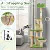 Multi-level 63-inch kitten tower in green with condos, hammocks, and anti-toppling device for stability and safety.