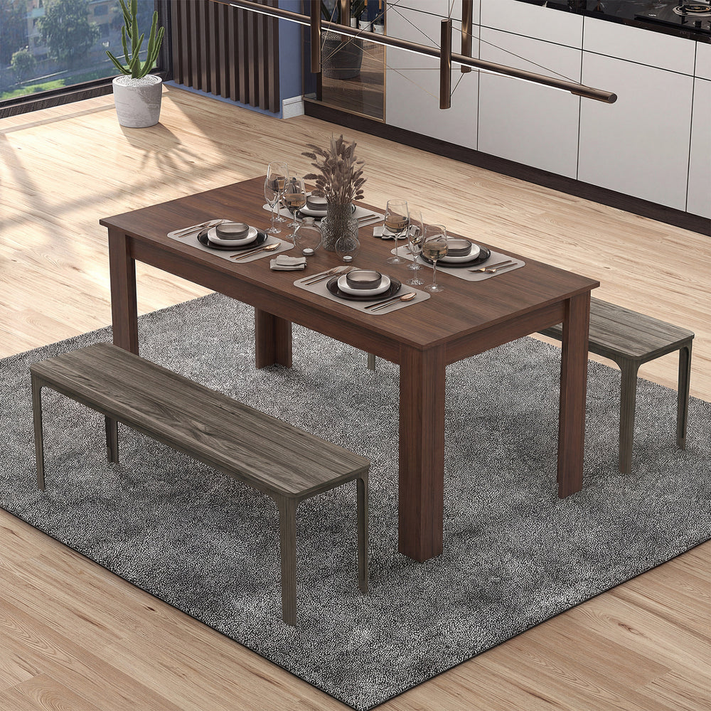 63 Inch Rectangular Modern Dining Kitchen Table-Walnut - Gallery View 1 of 9