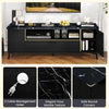 63-inch black TV stand with elegant faux marble texture, flip door cabinet, and cable management holes for organized.