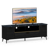 63-inch black TV stand with faux marble top, flip door cabinet, and adjustable shelves for TVs up to 75 inches.