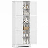 Tall white bathroom storage cabinet featuring 6 doors and 3 adjustable shelves for versatile organization and easy access.