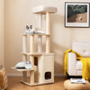 Tall wooden cat tree with 2-story condo, plush top perch, and sisal scratching posts for multi-layer fun.