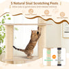 63-inch tall wooden cat tree featuring natural sisal scratching posts, cozy 2-story condo, and plush padded top perch.