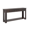 Farmhouse entryway table in espresso with 4 storage drawers and open shelf, ideal for narrow spaces in hallways.